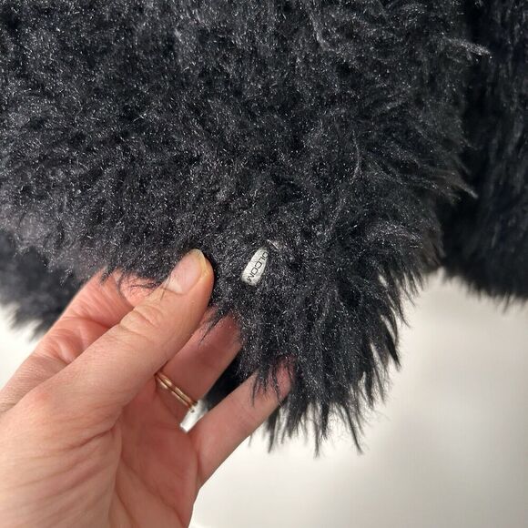 Volcom Stone Row Black Faux Fur Shaggy Jacket Size Small Long Sleeve Hooded Coat - Picture 5 of 10